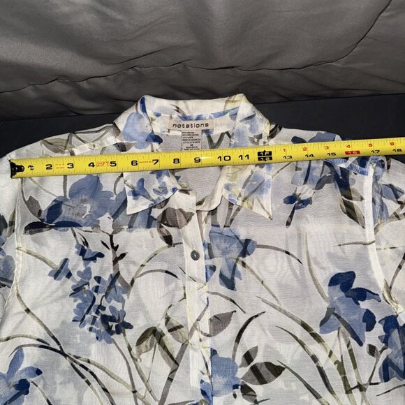 Notations Blouse Size MEDIUM Button Up Floral Linen Blend 3/4  Sleeve Sheer - Picture 10 of 11